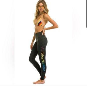Aviator Nation Gray Leggings with Rainbow Logo- PRELOVED